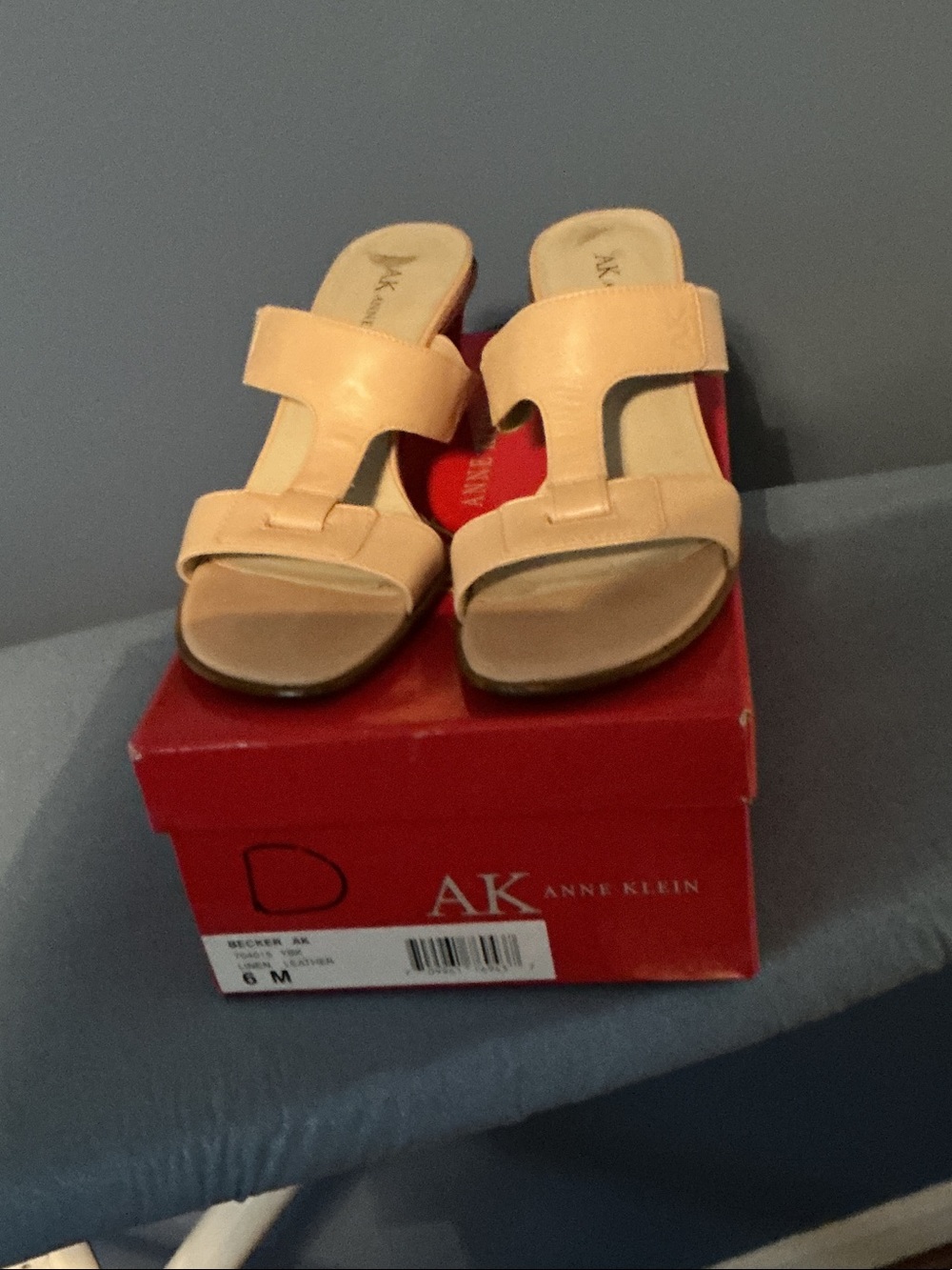 Anne Klein Neutral Tan Leather Slide Mules